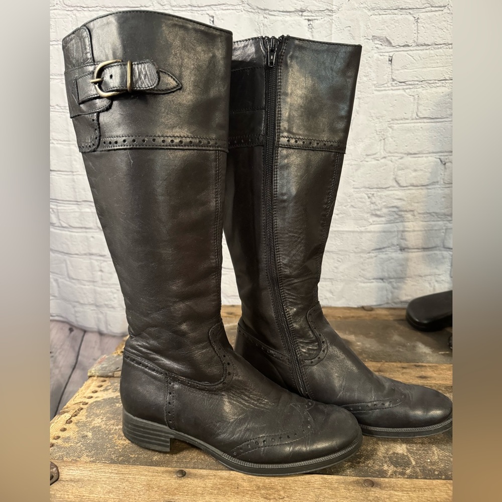 Vintage 90s Y2K ALDO Womens size 6.5/37 Leather Knee High Riding Boots BLACK EVC